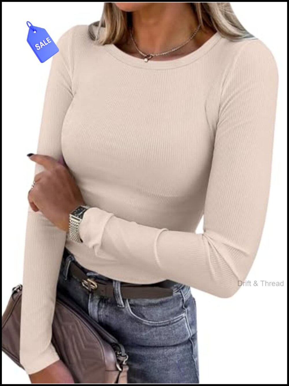 Ribbed Long Sleeve Crew Neck Slim Fit T-Shirt